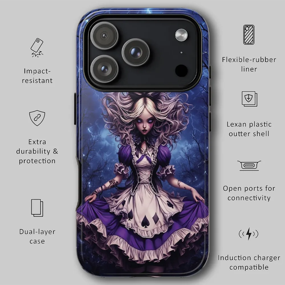 Graphic showing drop protection features and more for tough phone case.