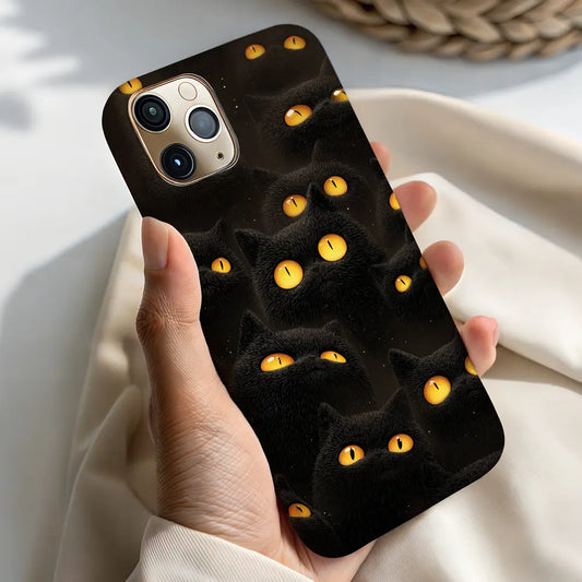 Hallo-Kitty phone case in hand, lifestyle view highlighting subtle gothic aesthetic