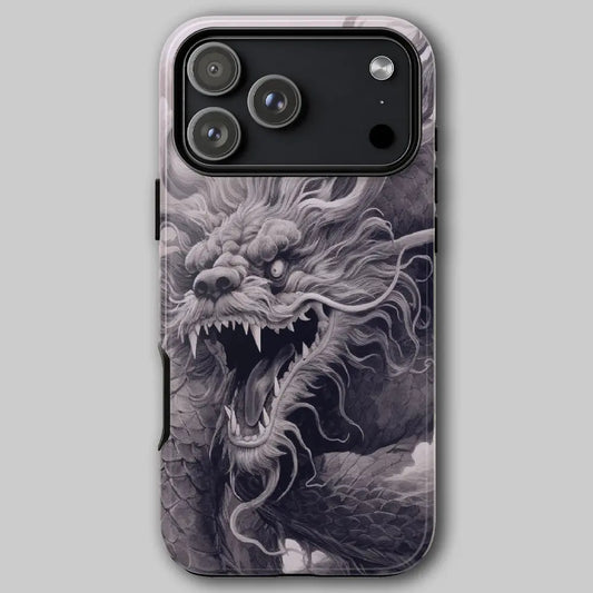Chinese Dragon Ink tough phone case featuring monochromatic dragon art.