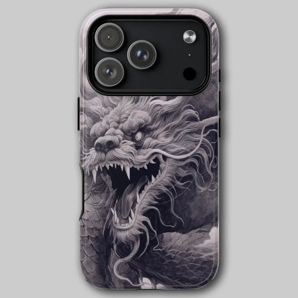 Chinese Dragon Ink tough phone case featuring monochromatic dragon art.