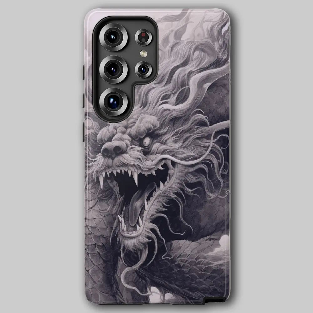 Chinese Dragon Ink tough phone case featuring monochromatic dragon art.