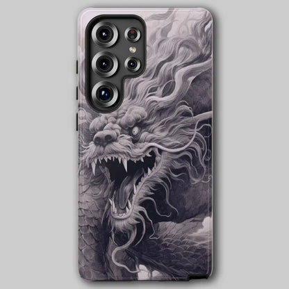 Chinese Dragon Ink tough phone case featuring monochromatic dragon art.