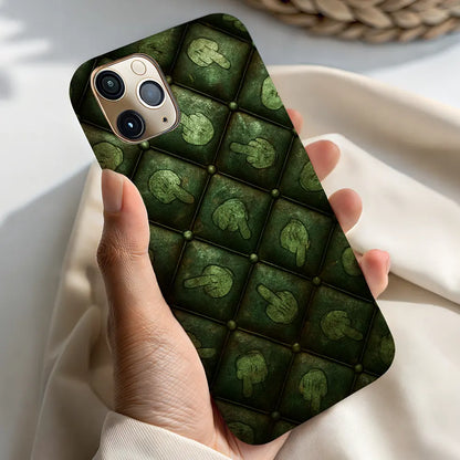 In-hand view of Dirty Finger case highlighting the industrial rust details.