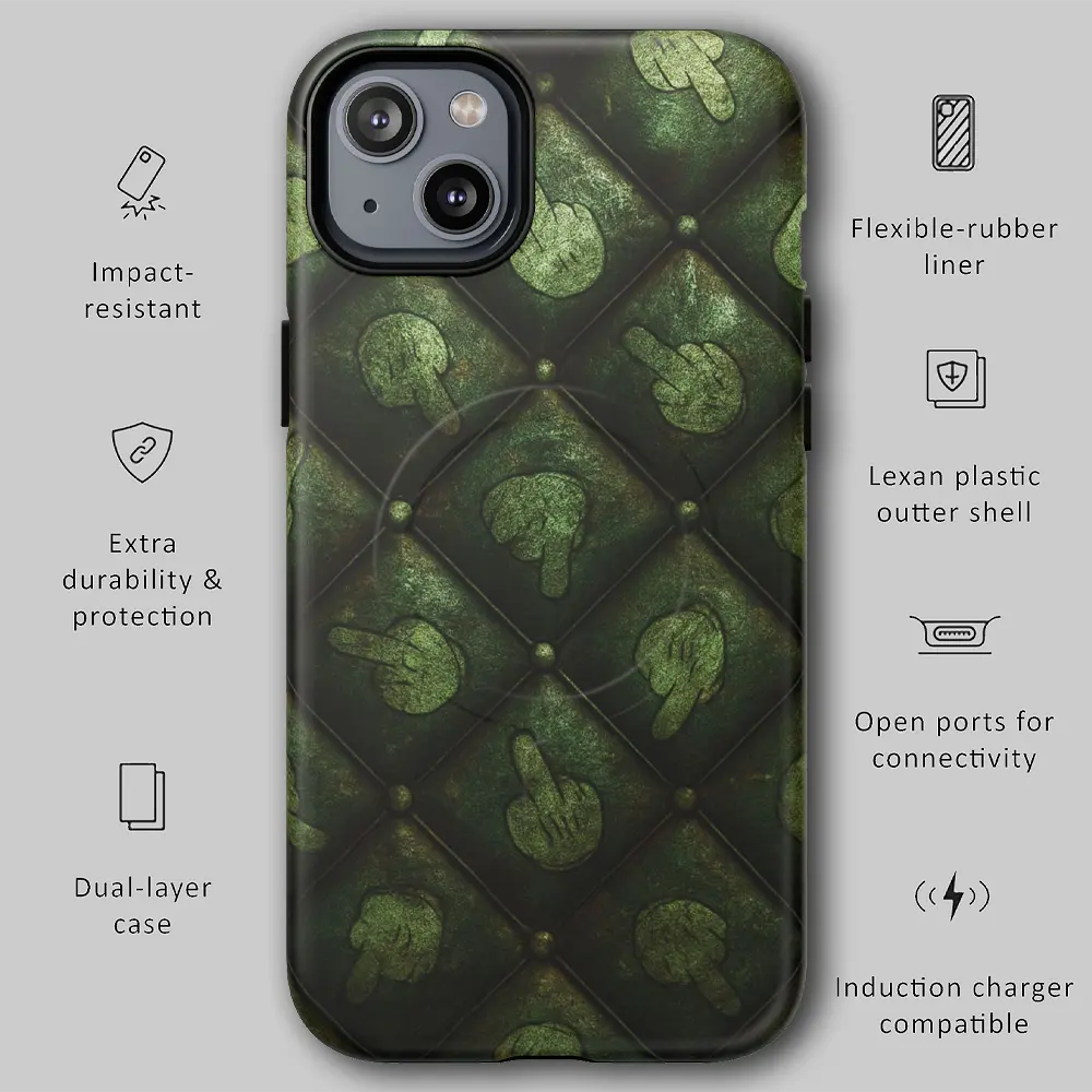 Graphic showing drop protection and other features for tough phone case.