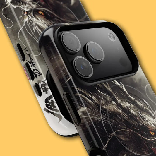 Close-up of magnetic ring alignment in dark ink art.