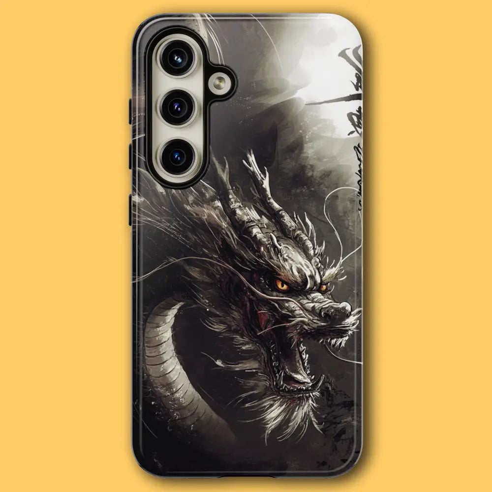 Dragon of the Eclipse tough phone case featuring a dark ink wash dragon.