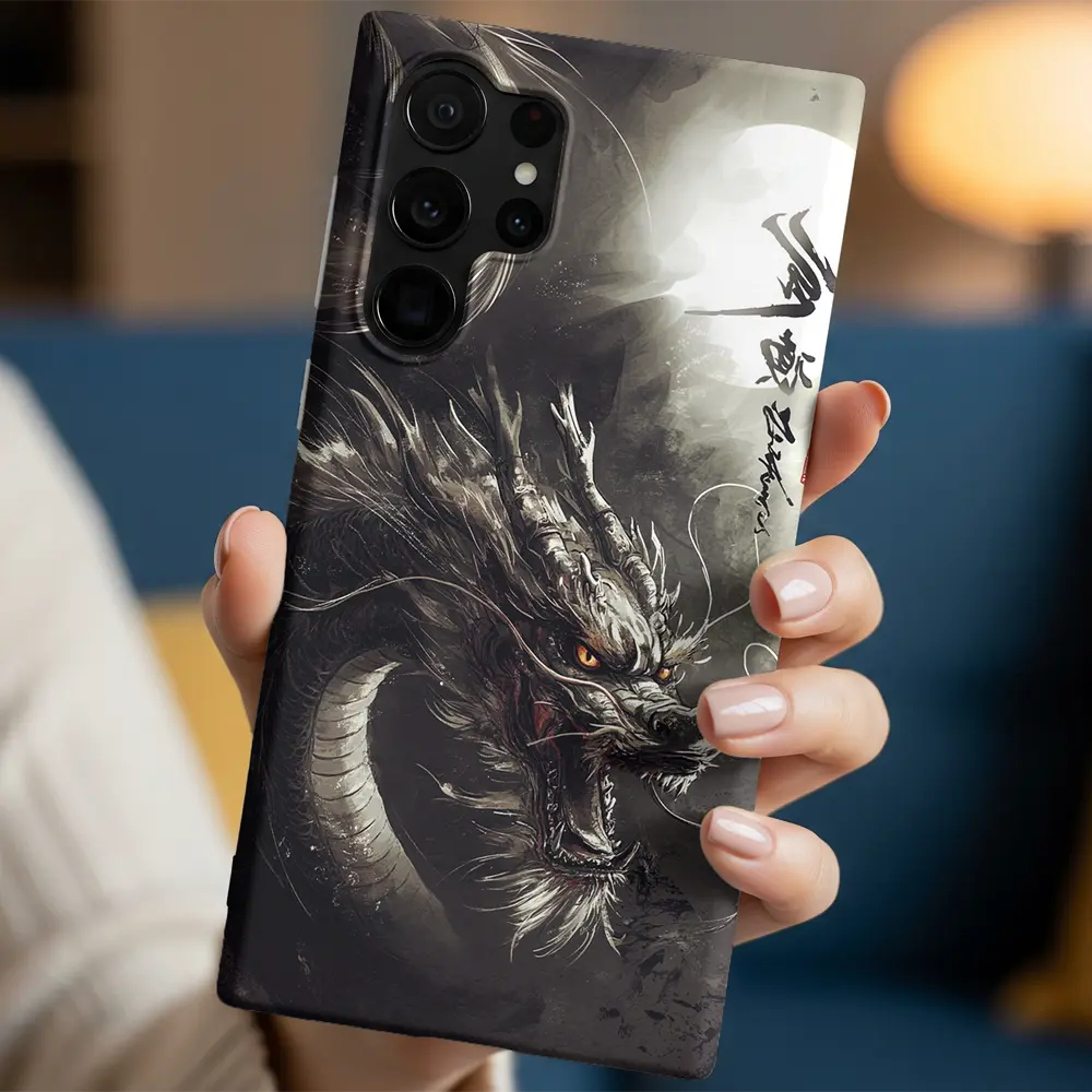 In-hand view of Dragon of the Eclipse case highlighting the amber eyes.