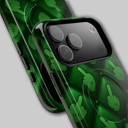 Close-up of magnetic ring alignment in green tufted pattern.