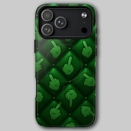 Finger Envy MagSafe phone case with dark industrial grunge art.