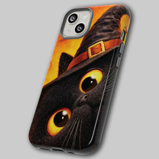 Angled view of cute spooky phone case showing dual-layer shell.