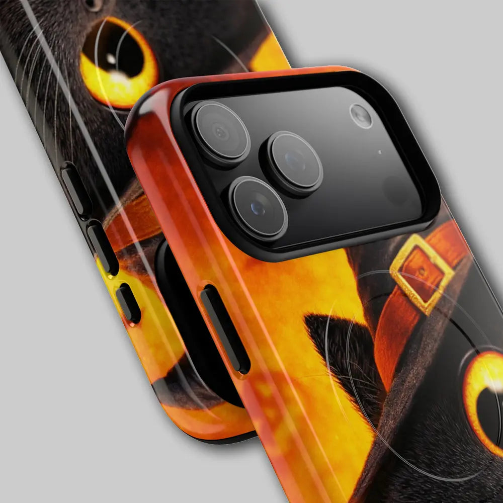 Close-up of magnetic ring alignment in orange Halloween art.