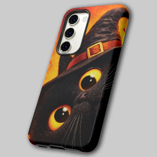 Angled view of cute spooky phone case showing dual-layer shell.
