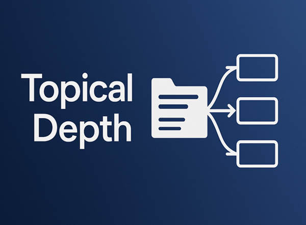 Diagram showing topical depth with a main topic branching into multiple subtopics, representing how deeper content layers strengthen SEO understanding.
