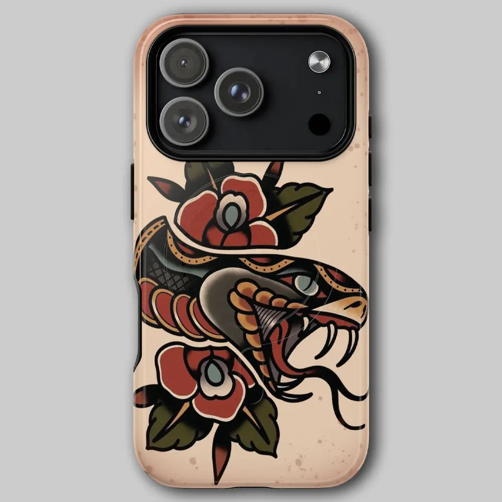 Traditional Snake Flash MagSafe phone case with classic ink art.