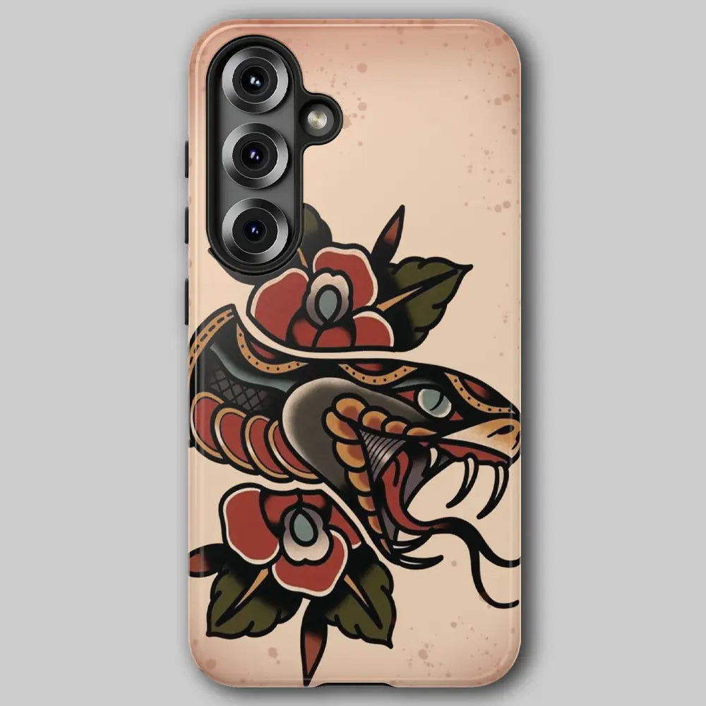 Traditional Snake Flash tough phone case featuring old school tattoo art.