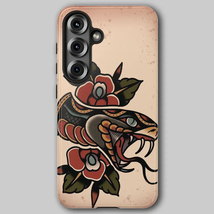 Traditional Snake Flash tough phone case featuring old school tattoo art.
